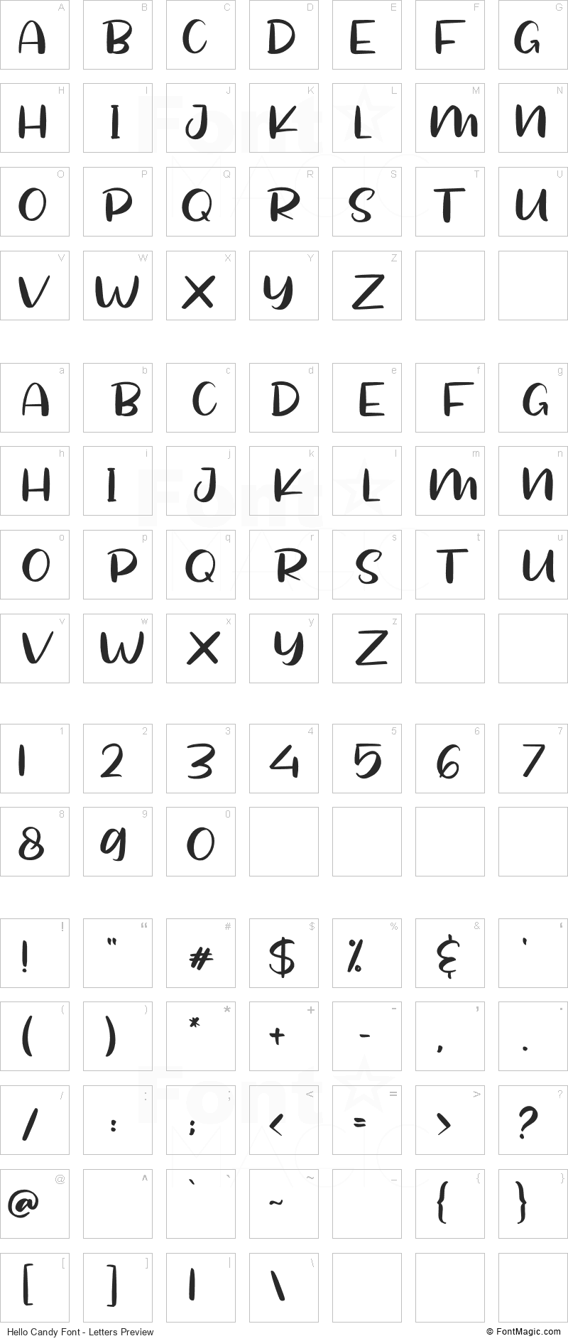 Hello Candy Font - All Latters Preview Chart
