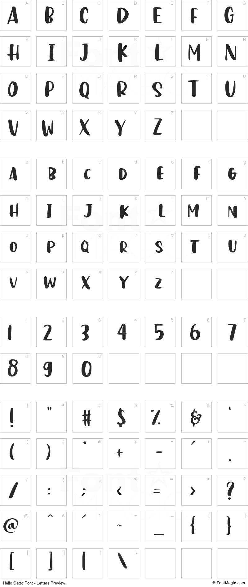 Hello Catto Font - All Latters Preview Chart