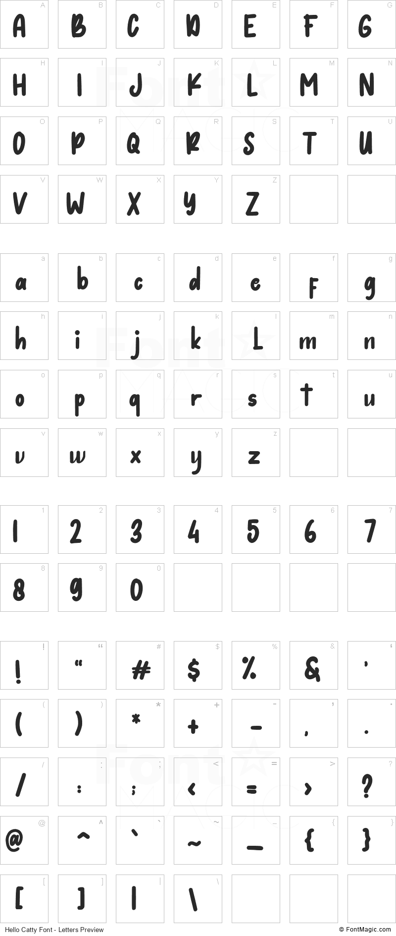 Hello Catty Font - All Latters Preview Chart
