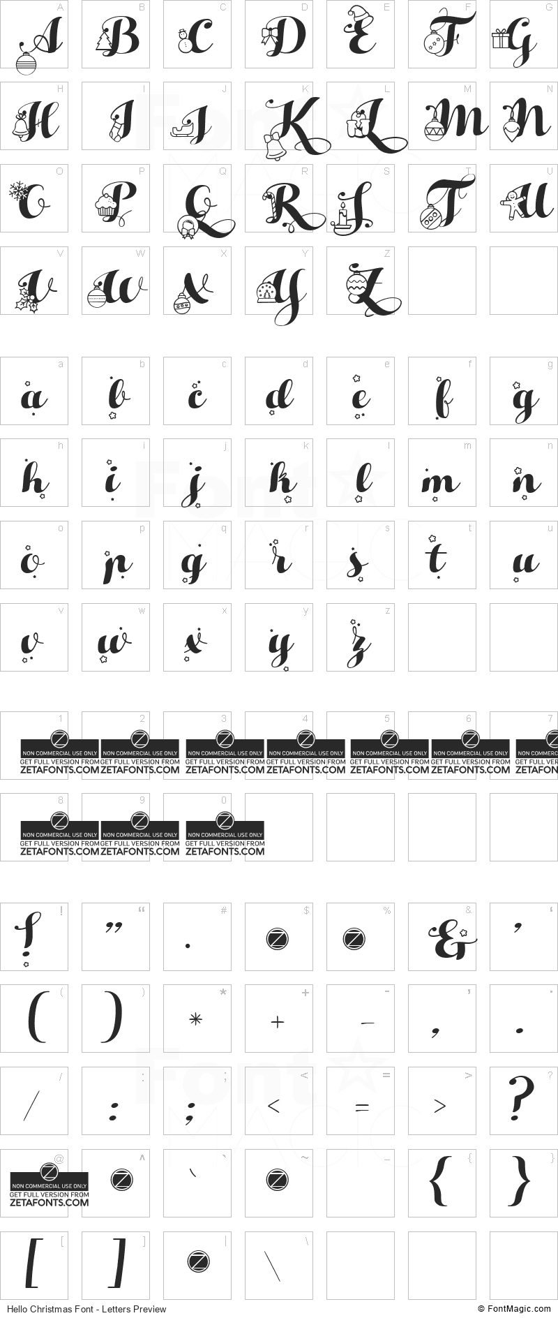 Hello Christmas Font - All Latters Preview Chart