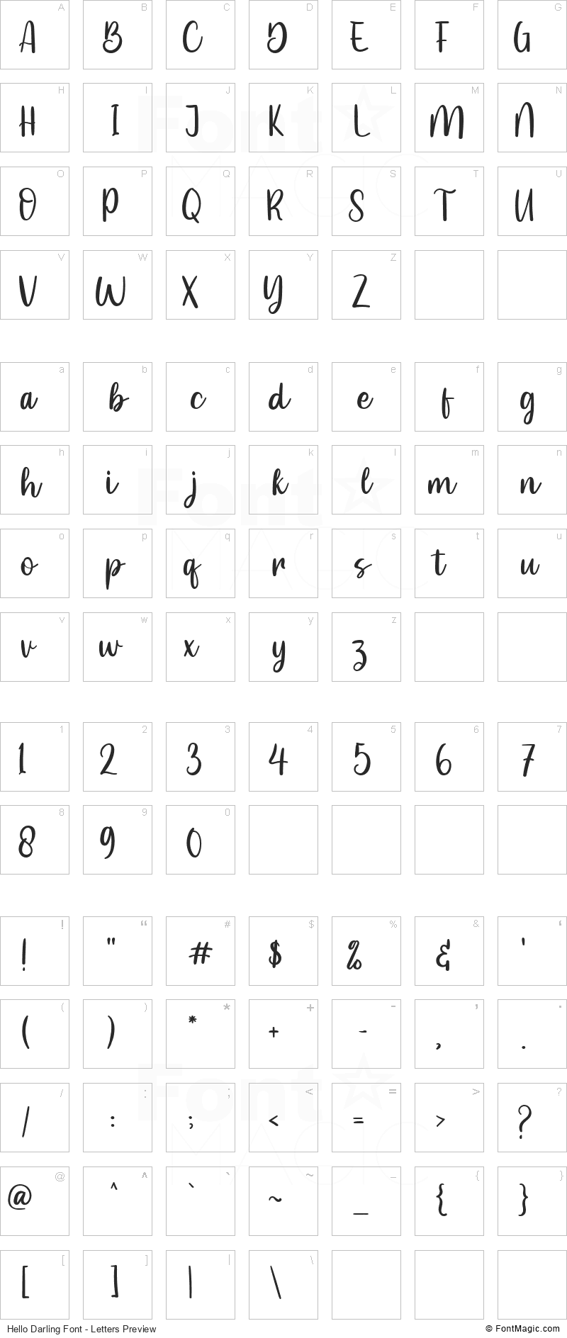 Hello Darling Font - All Latters Preview Chart