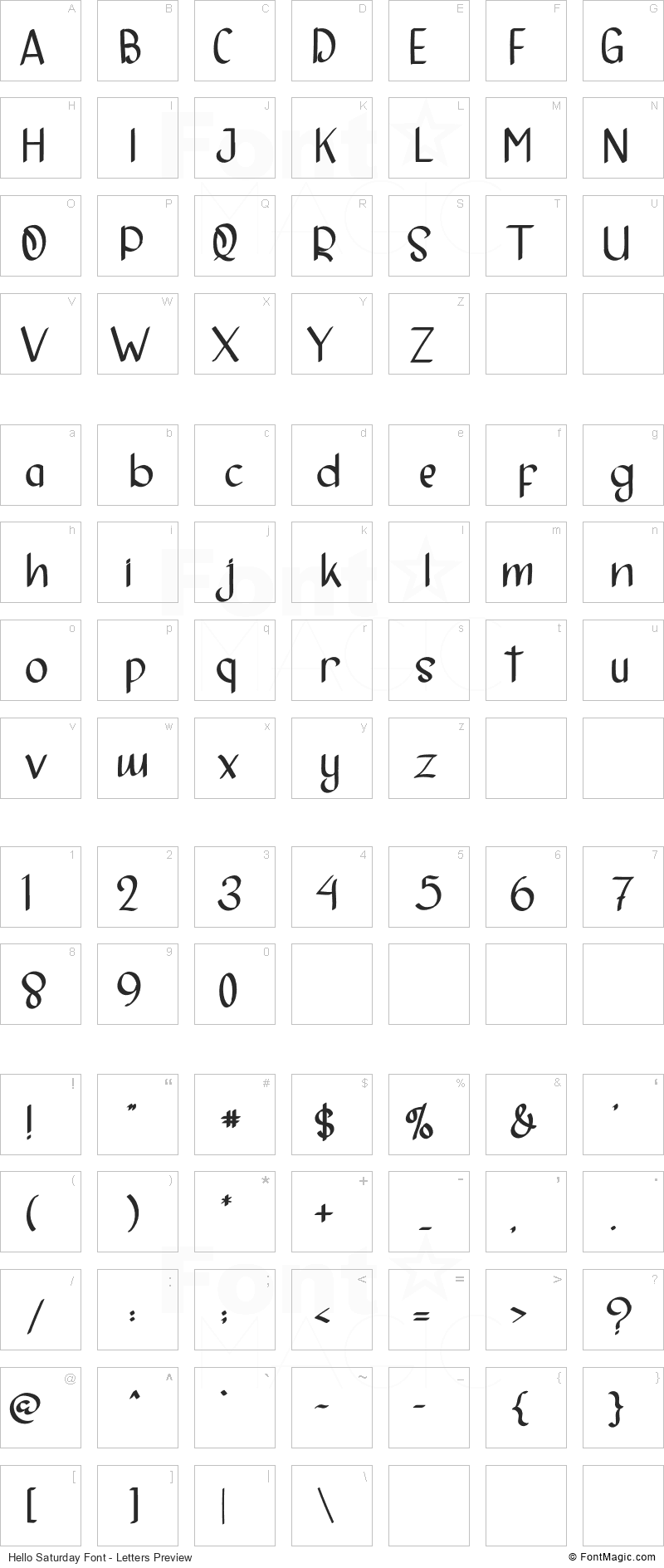 Hello Saturday Font - All Latters Preview Chart