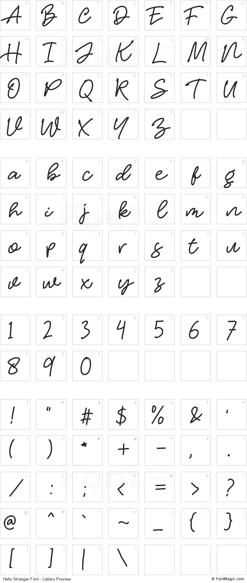 Hello Stranger Font - All Latters Preview Chart