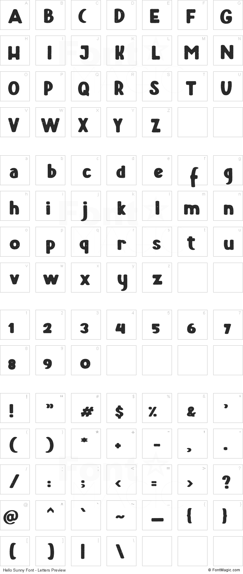 Hello Sunny Font - All Latters Preview Chart