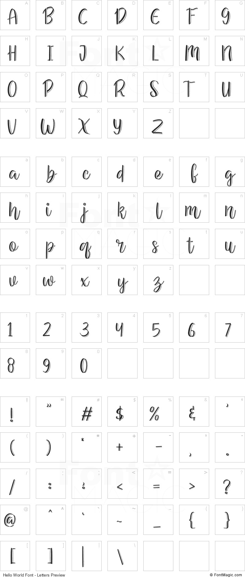 Hello World Font - All Latters Preview Chart