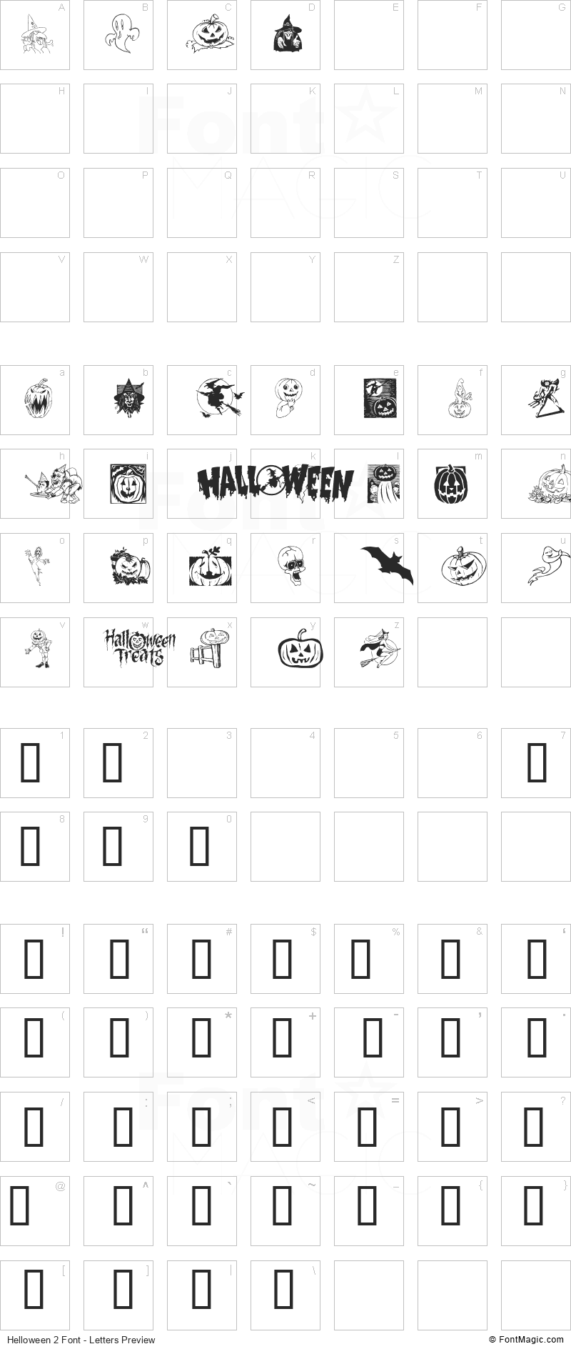 Helloween 2 Font - All Latters Preview Chart