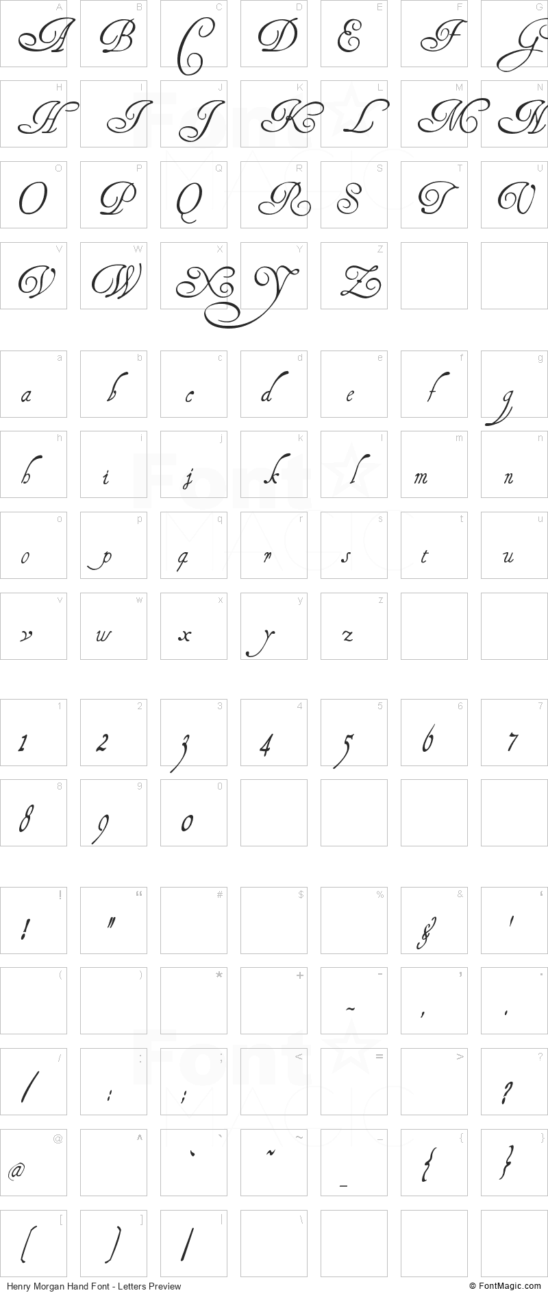 Henry Morgan Hand Font - All Latters Preview Chart