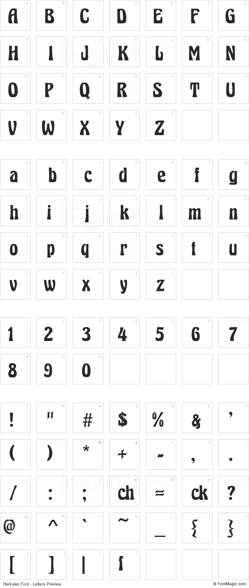 Herkules Font - All Latters Preview Chart