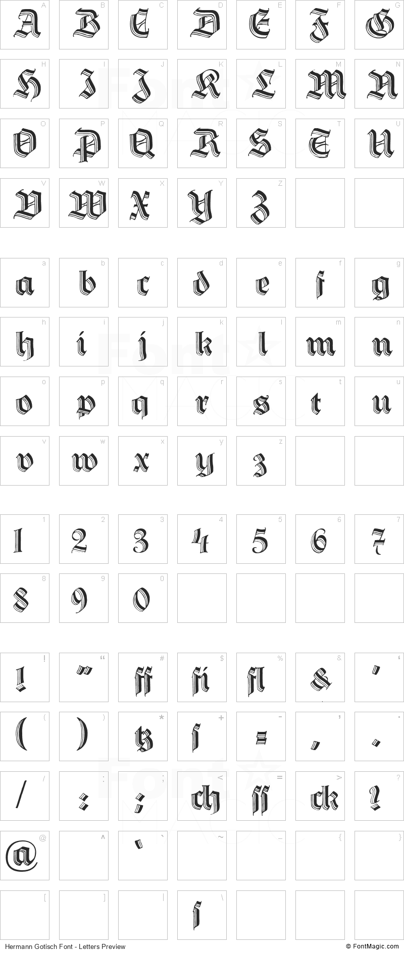 Hermann Gotisch Font - All Latters Preview Chart
