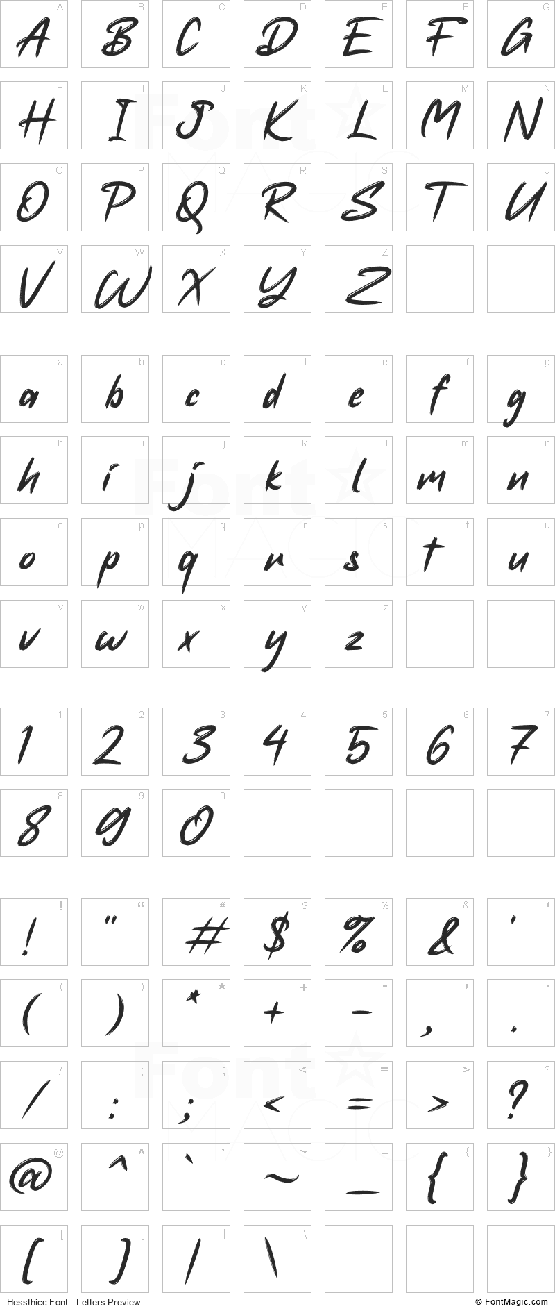 Hessthicc Font - All Latters Preview Chart