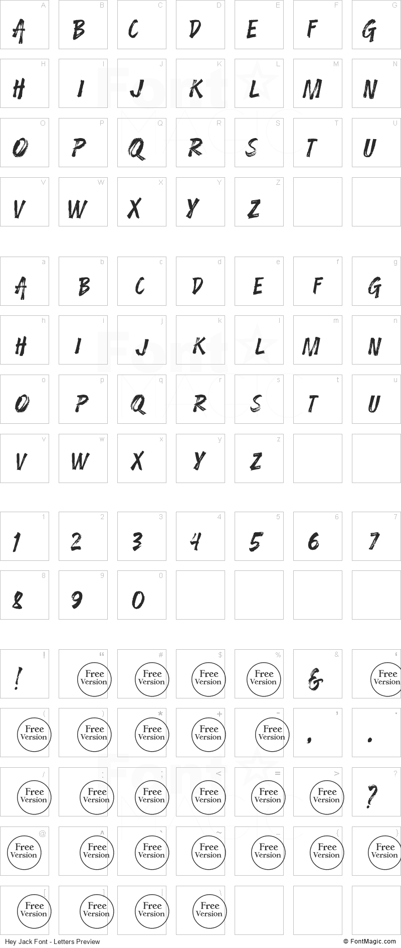 Hey Jack Font - All Latters Preview Chart