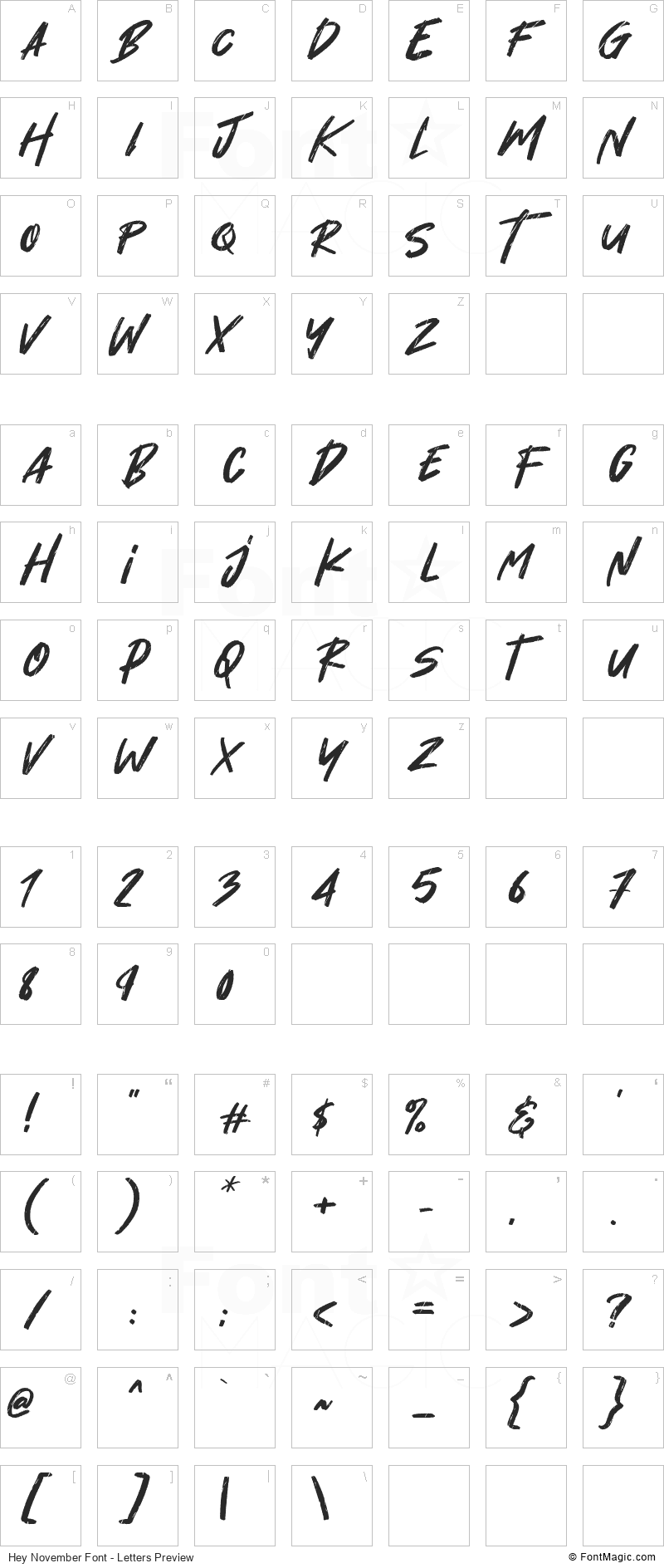 Hey November Font - All Latters Preview Chart