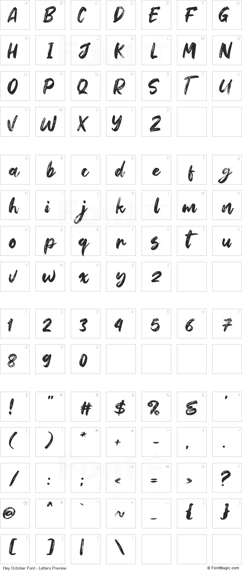 Hey October Font - All Latters Preview Chart
