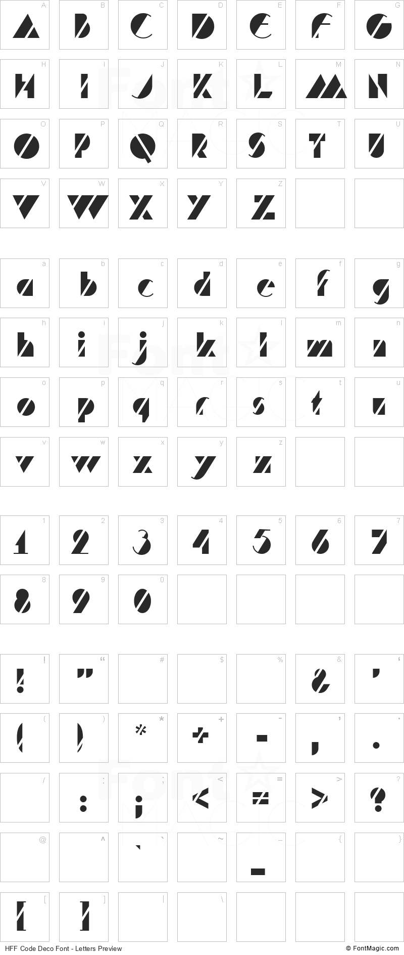 HFF Code Deco Font - All Latters Preview Chart