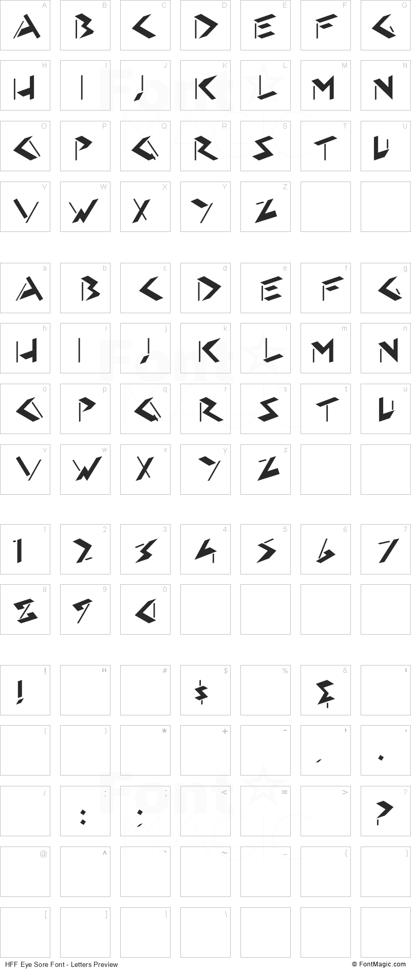 HFF Eye Sore Font - All Latters Preview Chart