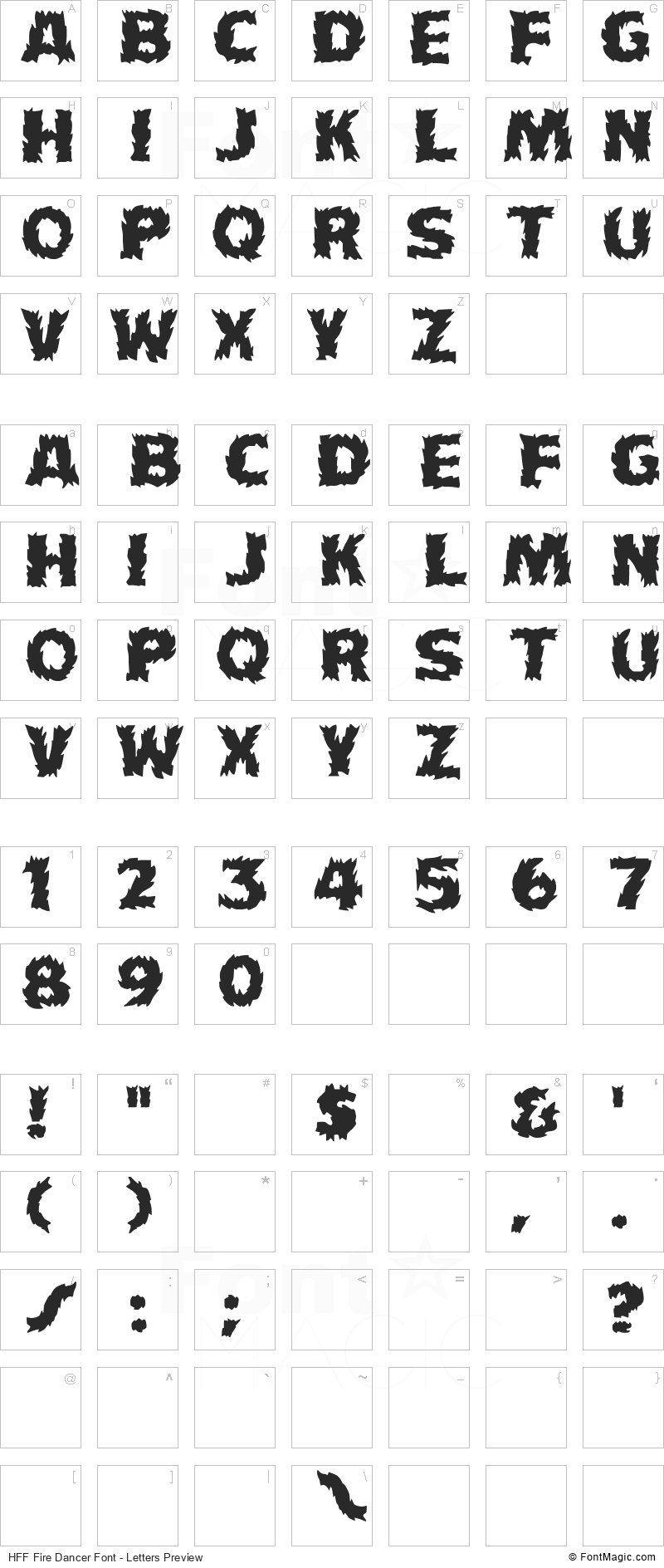 HFF Fire Dancer Font - All Latters Preview Chart