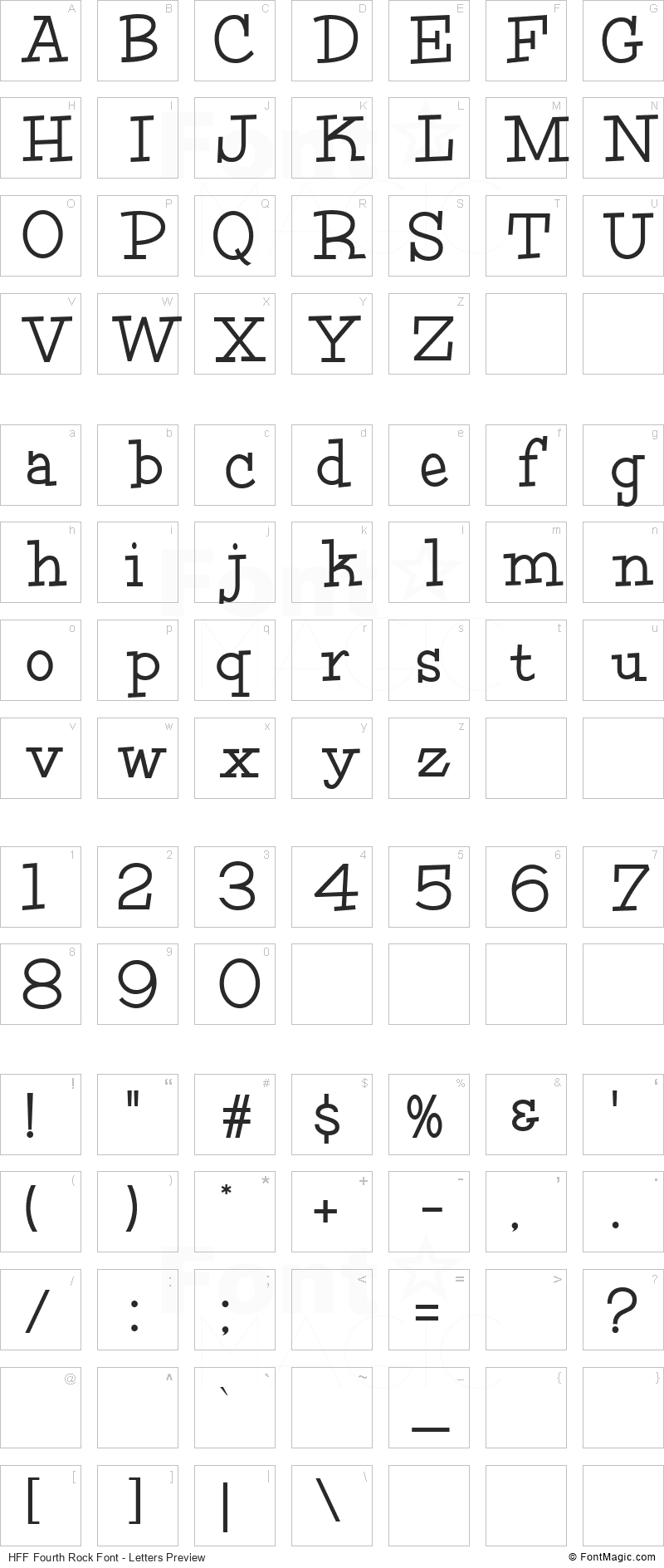 HFF Fourth Rock Font - All Latters Preview Chart