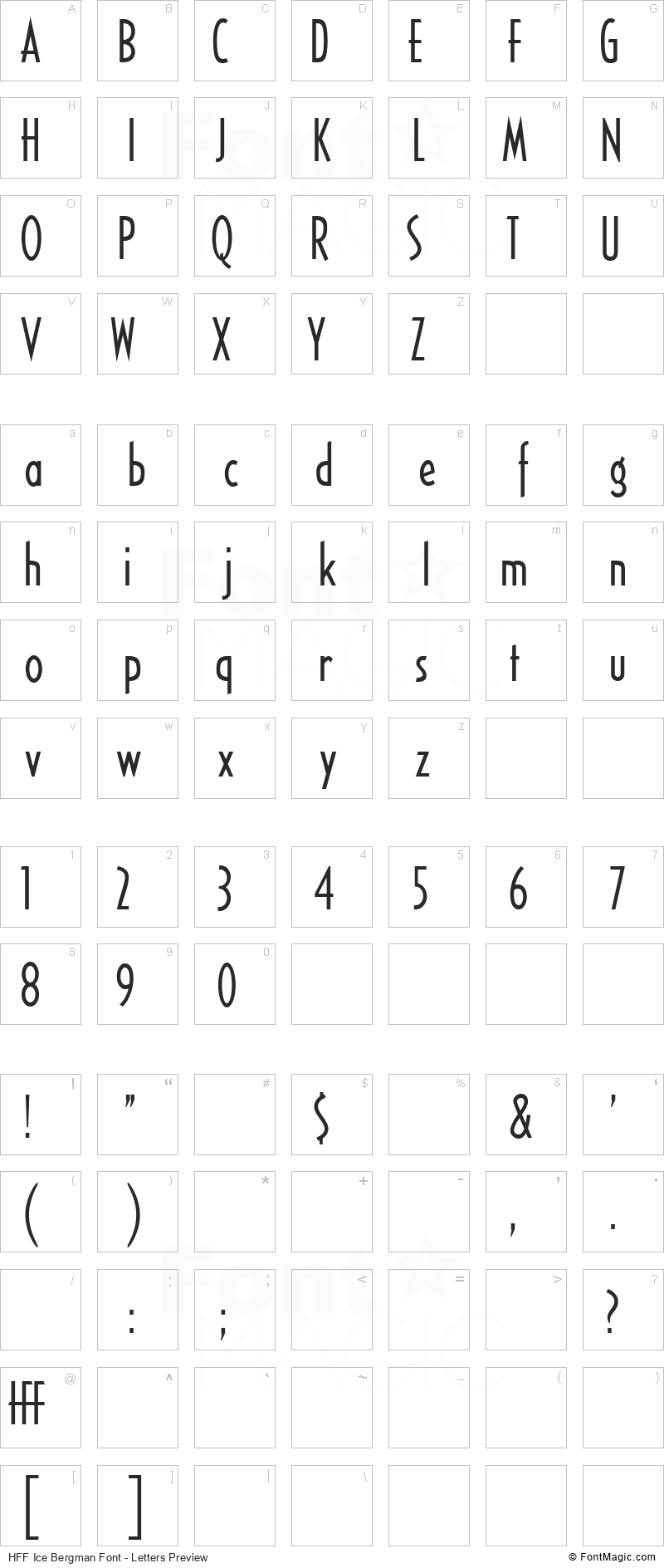HFF Ice Bergman Font - All Latters Preview Chart