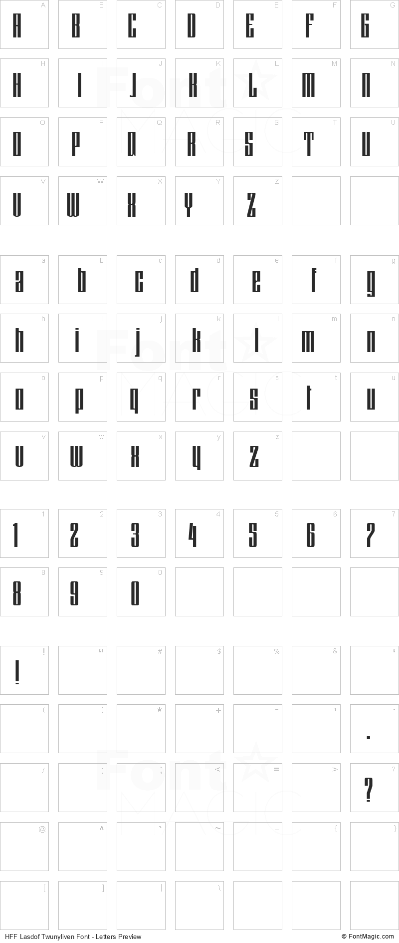 HFF Lasdof Twunyliven Font - All Latters Preview Chart