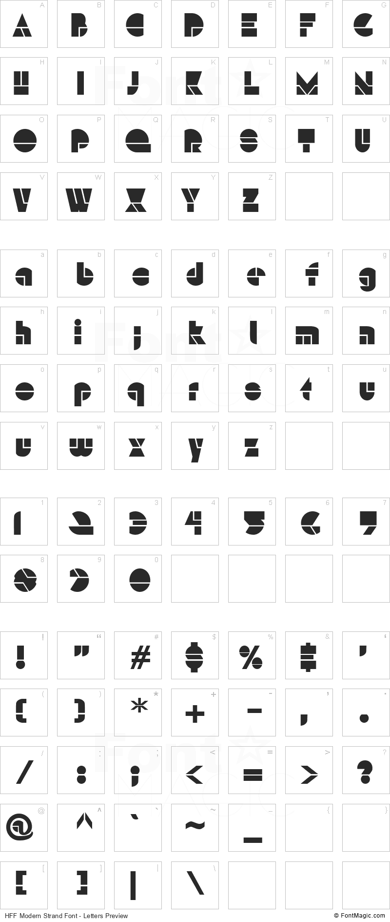 HFF Modern Strand Font - All Latters Preview Chart