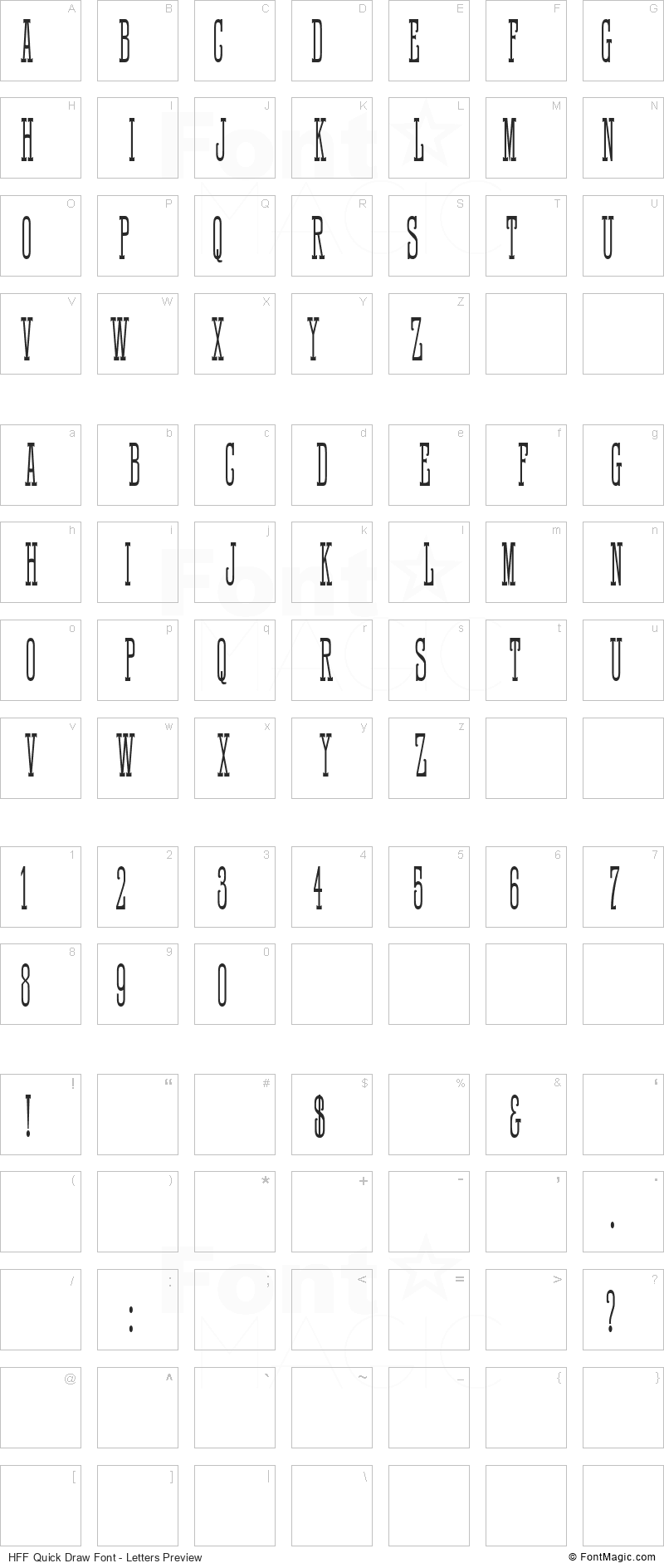 HFF Quick Draw Font - All Latters Preview Chart
