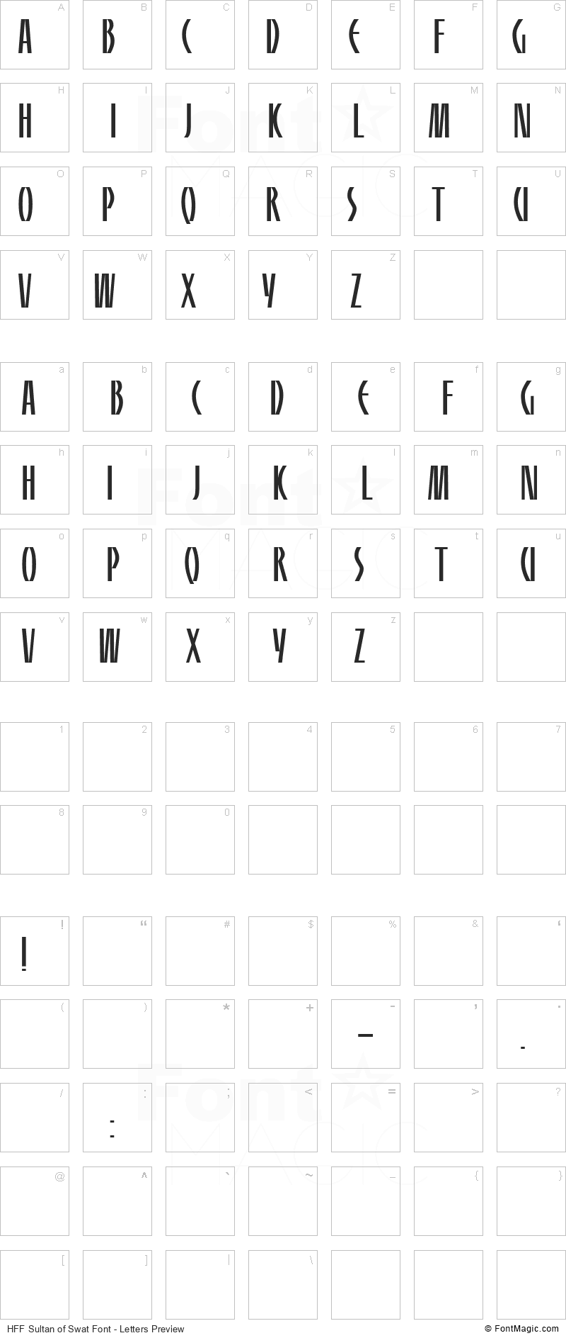 HFF Sultan of Swat Font - All Latters Preview Chart