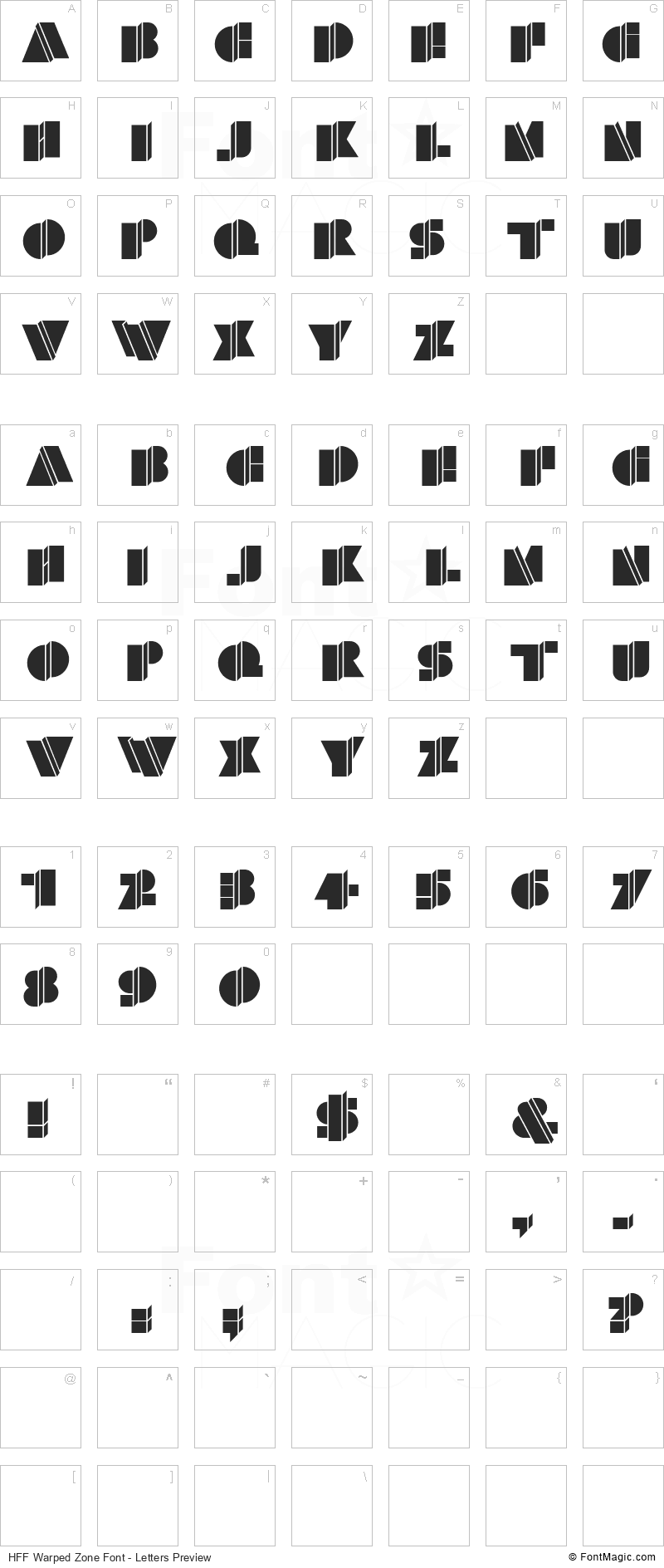 HFF Warped Zone Font - All Latters Preview Chart