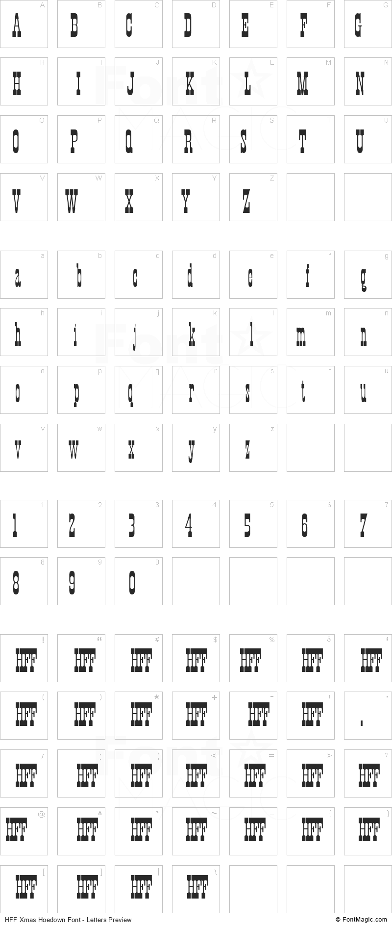 HFF Xmas Hoedown Font - All Latters Preview Chart