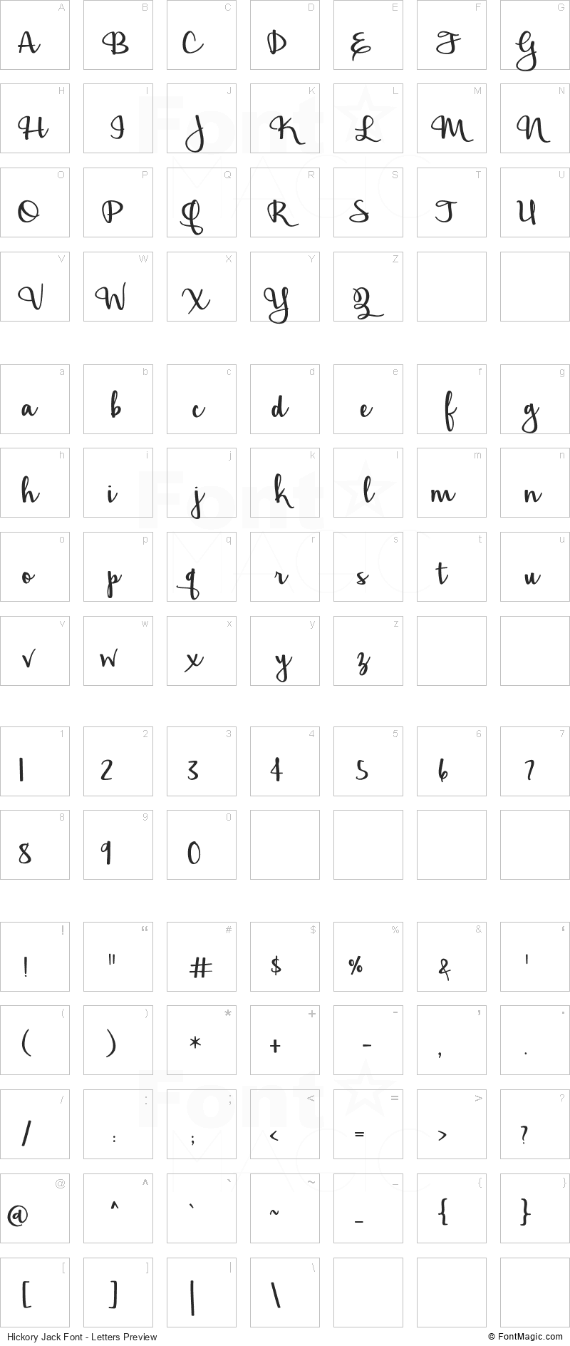 Hickory Jack Font - All Latters Preview Chart