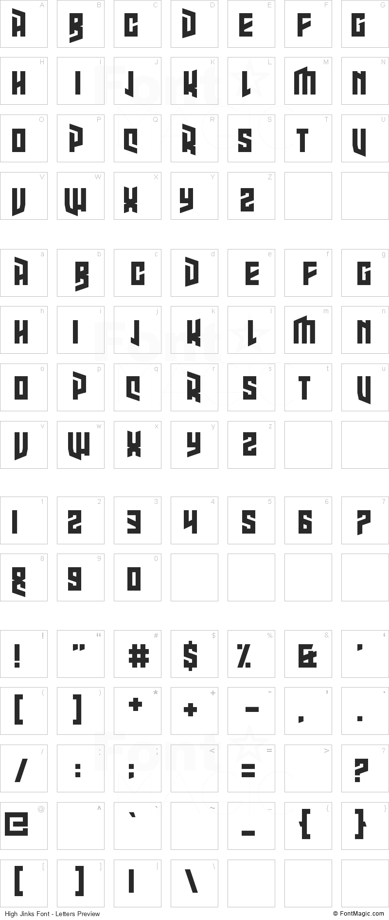 High Jinks Font - All Latters Preview Chart