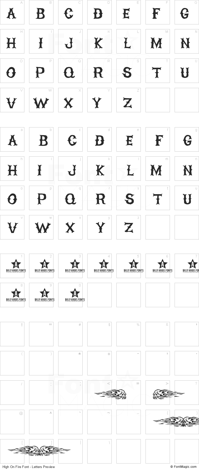 High On Fire Font - All Latters Preview Chart