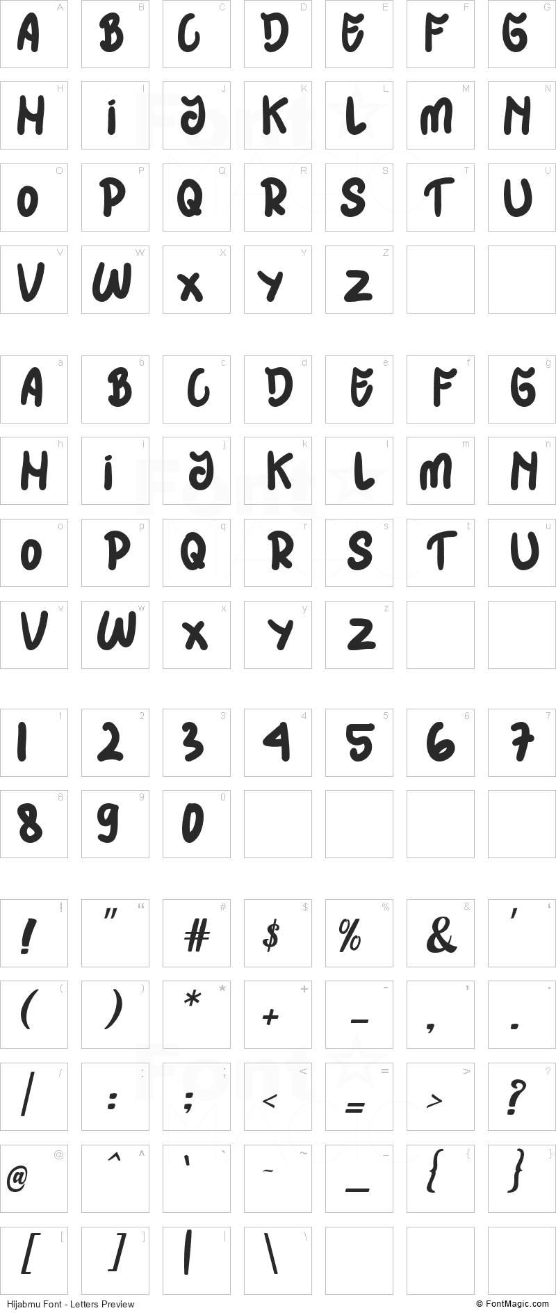 Hijabmu Font - All Latters Preview Chart