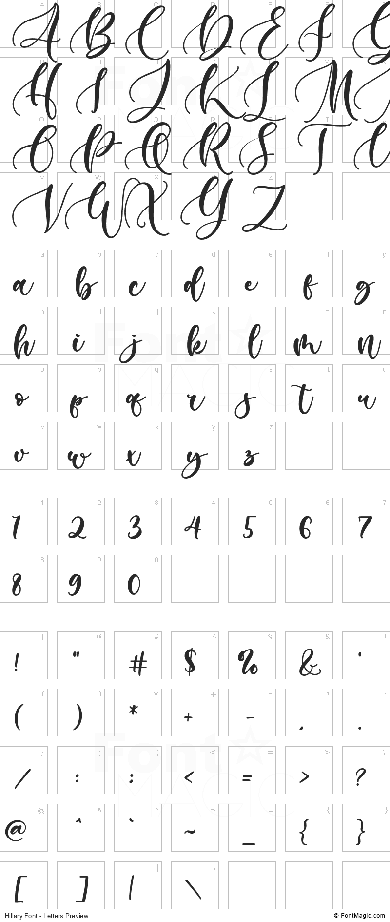 Hillary Font - All Latters Preview Chart