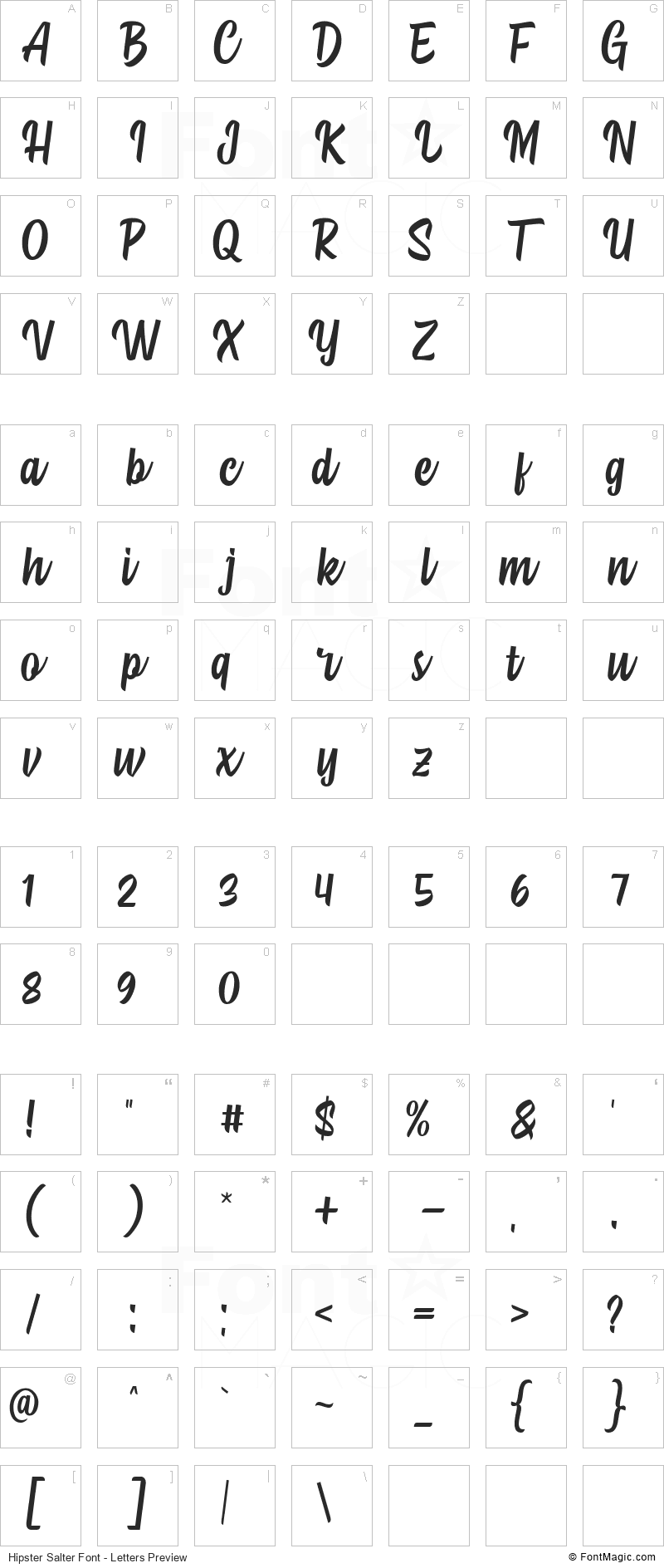 Hipster Salter Font - All Latters Preview Chart