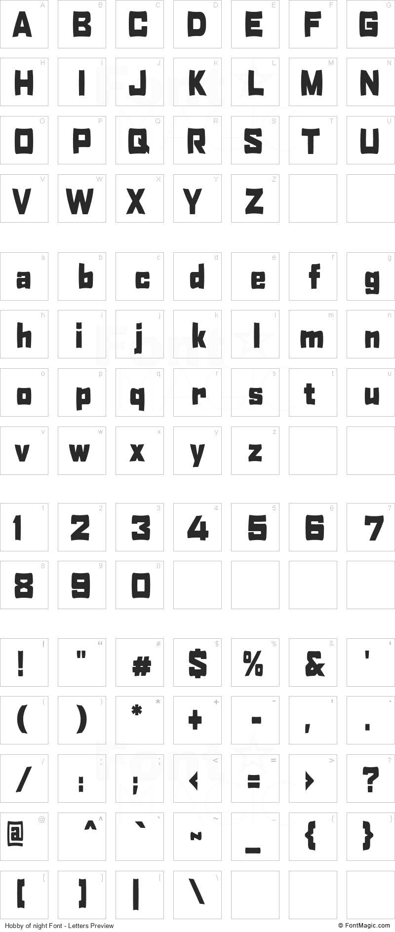 Hobby of night Font - All Latters Preview Chart