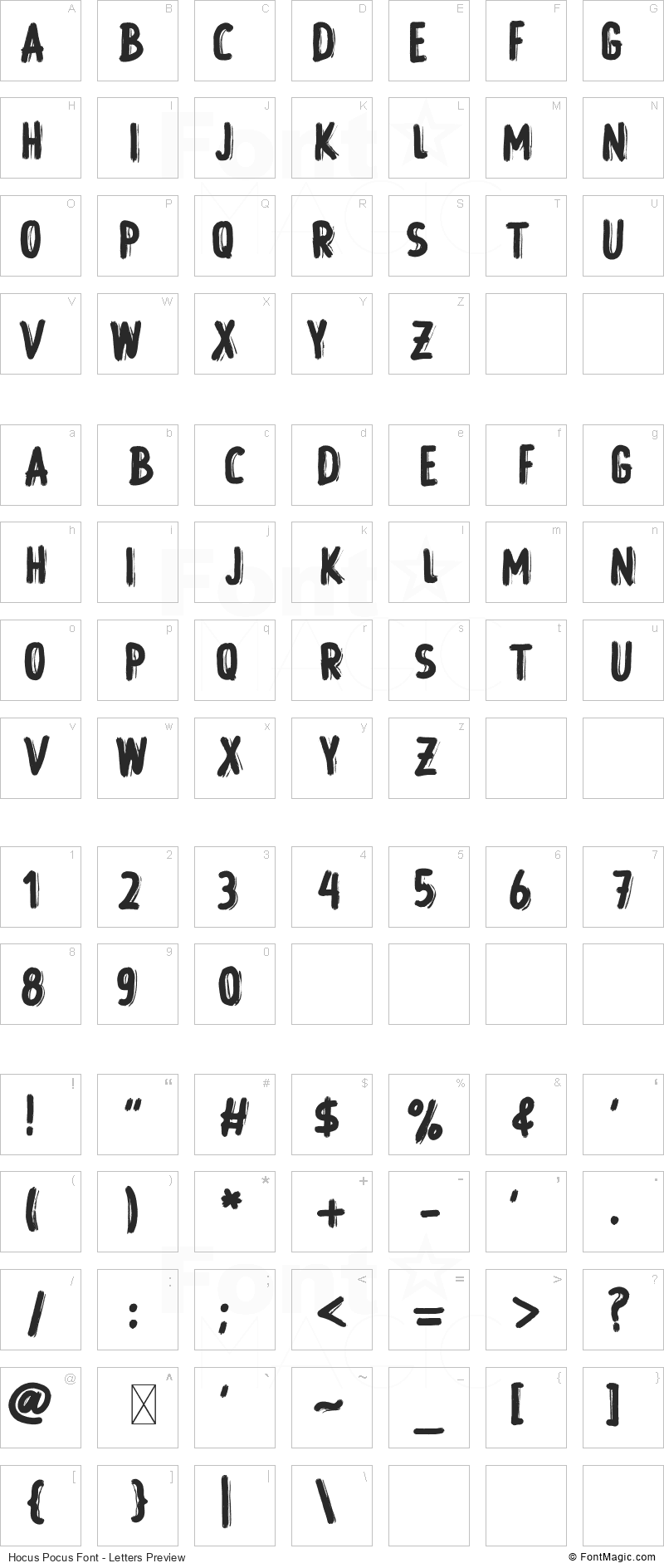 Hocus Pocus Font - All Latters Preview Chart