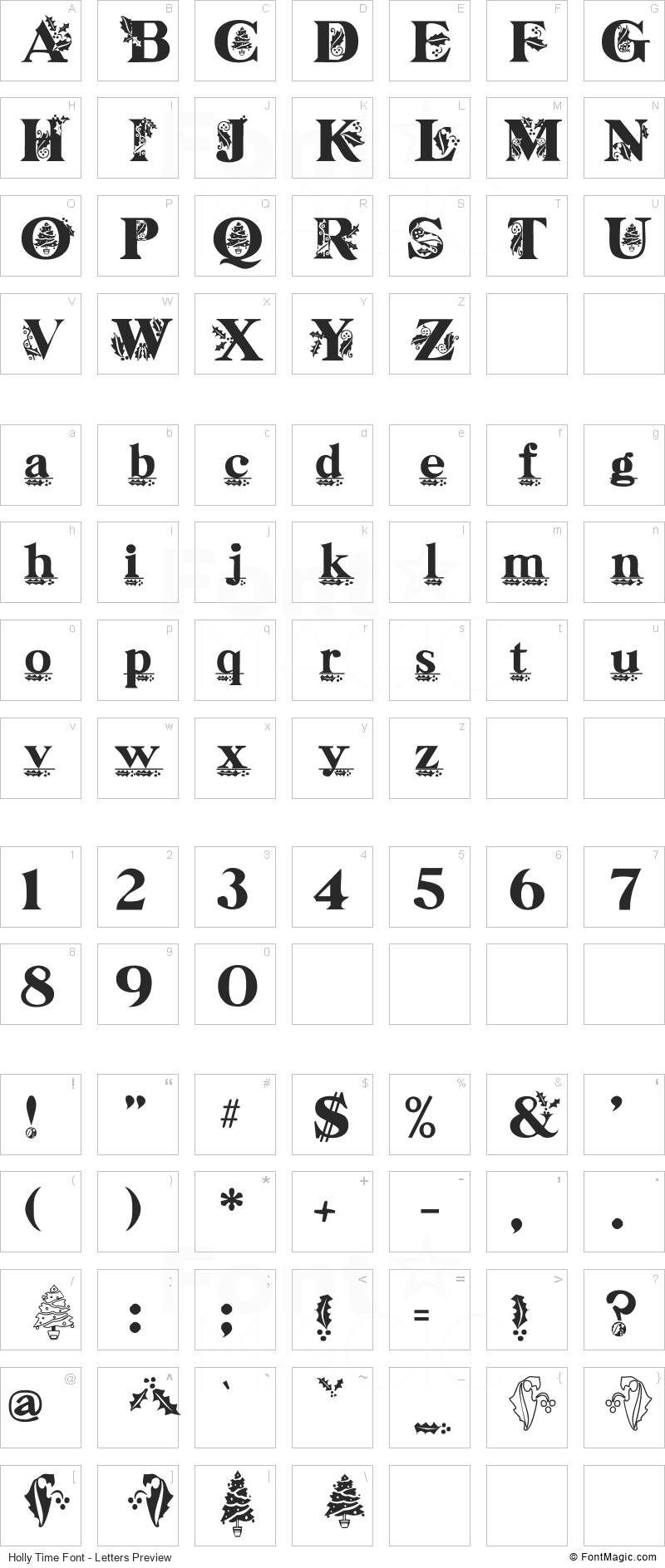 Holly Time Font - All Latters Preview Chart