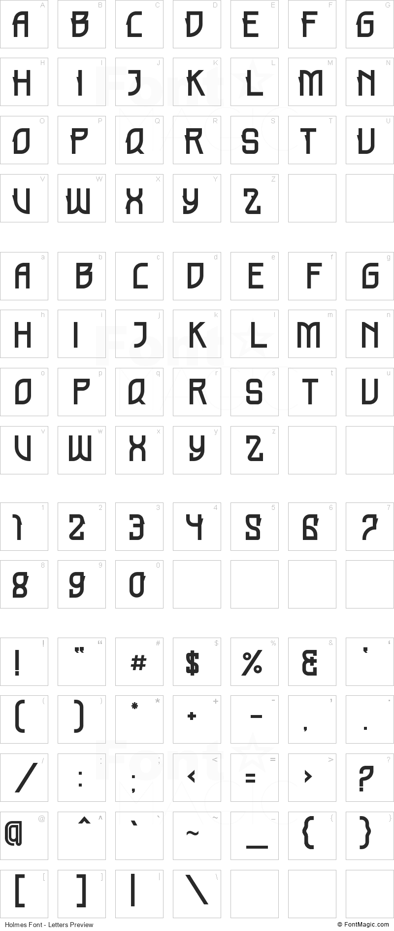 Holmes Font - All Latters Preview Chart