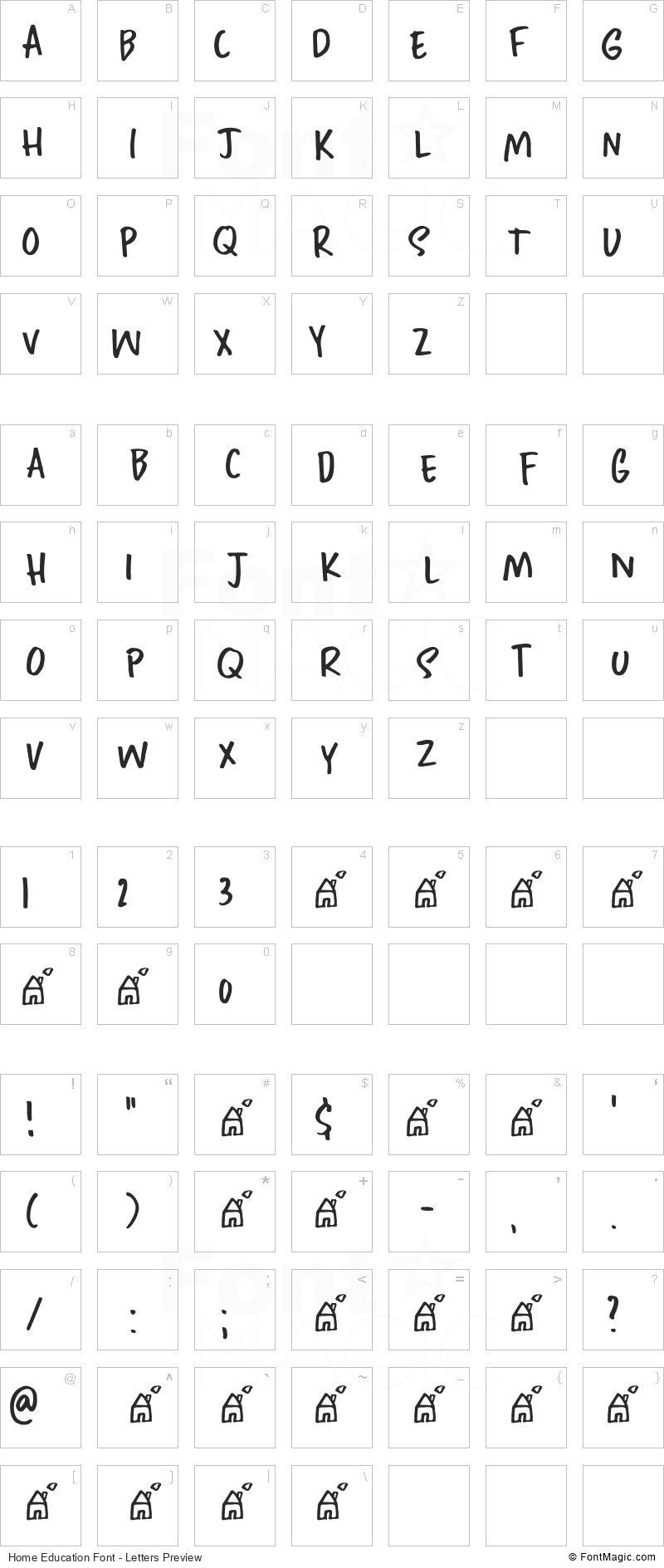 Home Education Font - All Latters Preview Chart