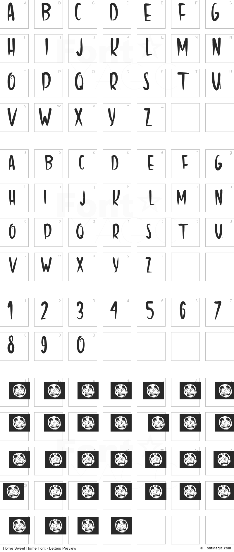Home Sweet Home Font - All Latters Preview Chart