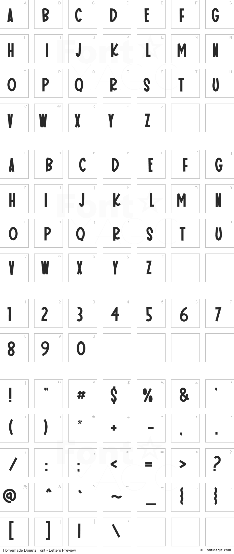 Homemade Donuts Font - All Latters Preview Chart