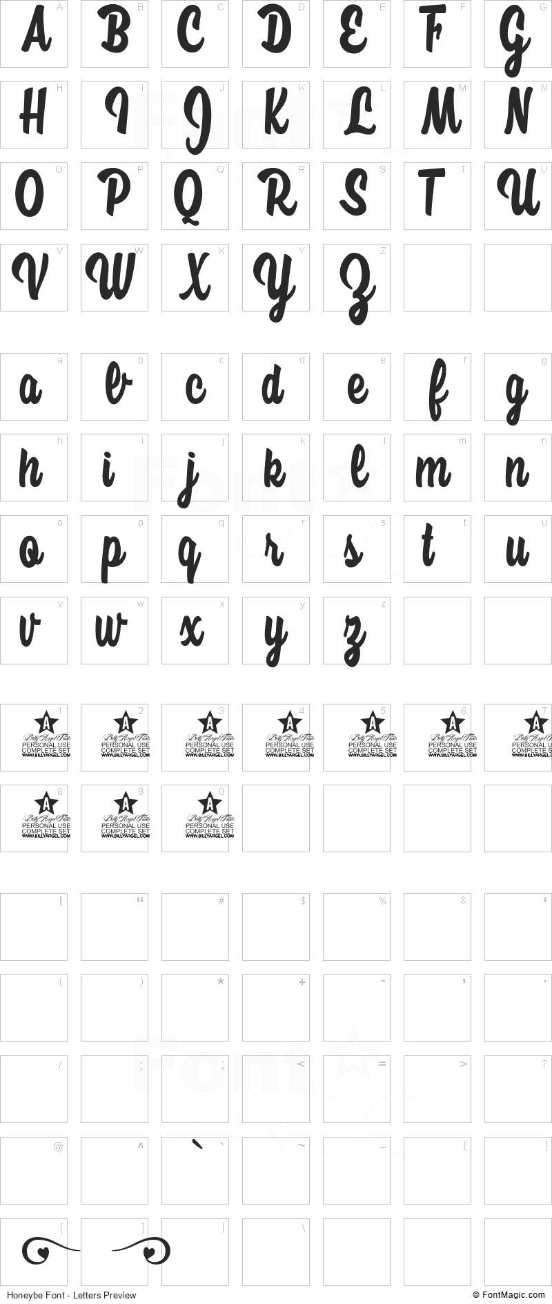 Honeybe Font - All Latters Preview Chart