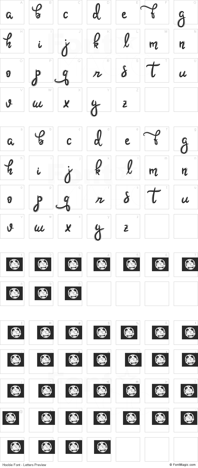 Hoobie Font - All Latters Preview Chart