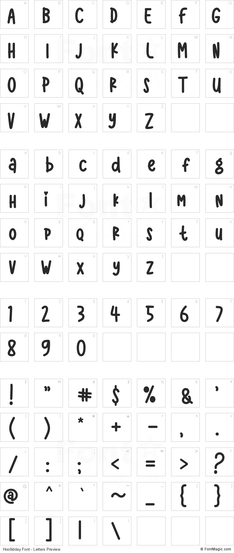 Hoollidday Font - All Latters Preview Chart
