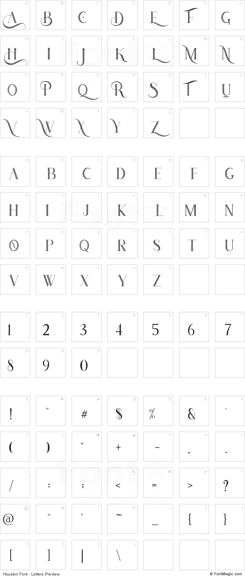 Houston Font - All Latters Preview Chart