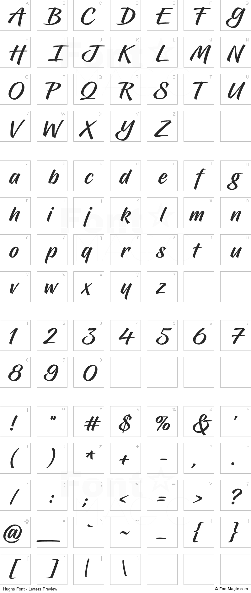 Hughs Font - All Latters Preview Chart
