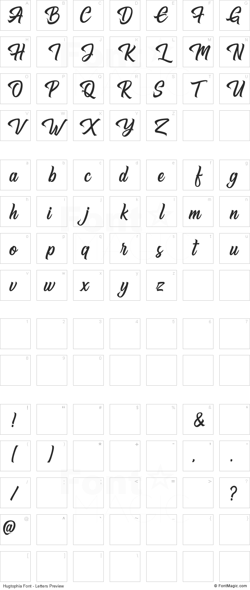 Hugtophia Font - All Latters Preview Chart