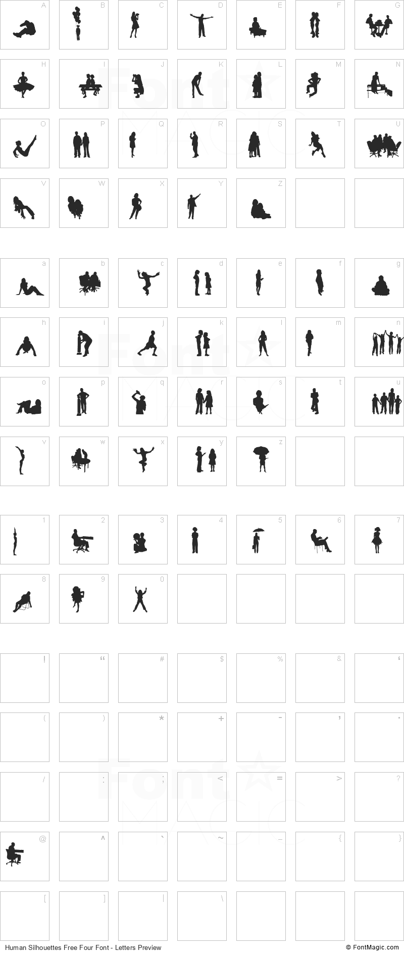 Human Silhouettes Free Four Font - All Latters Preview Chart