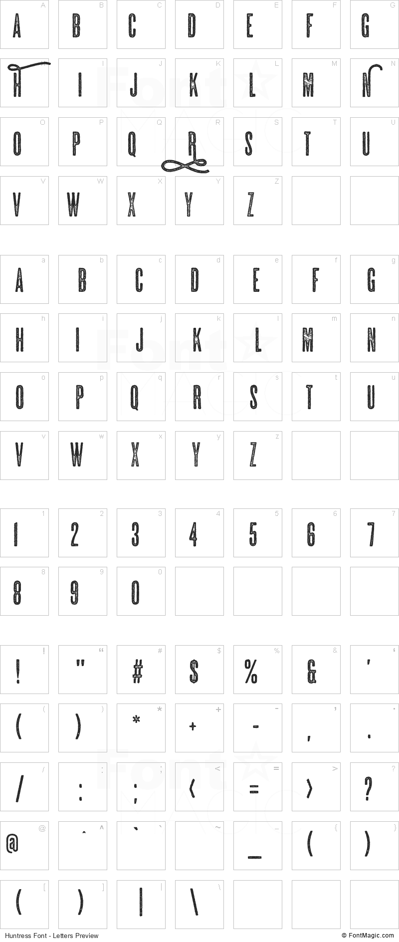 Huntress Font - All Latters Preview Chart
