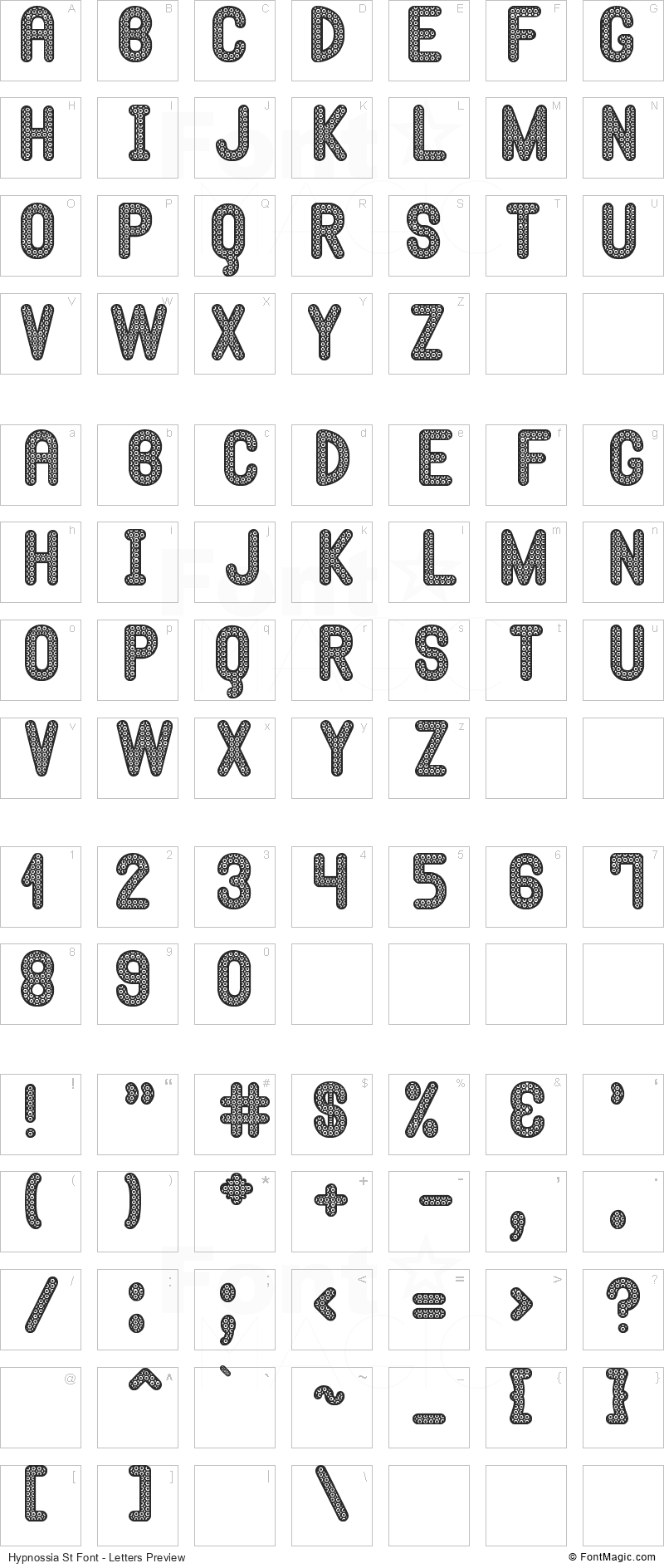 Hypnossia St Font - All Latters Preview Chart